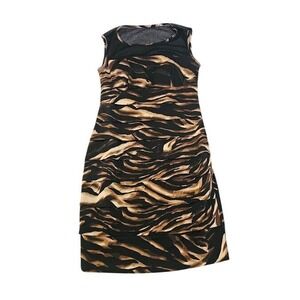 En Focus Studio Sheath Dress Women Size 4 Brown Black Animal Print Mesh Neck